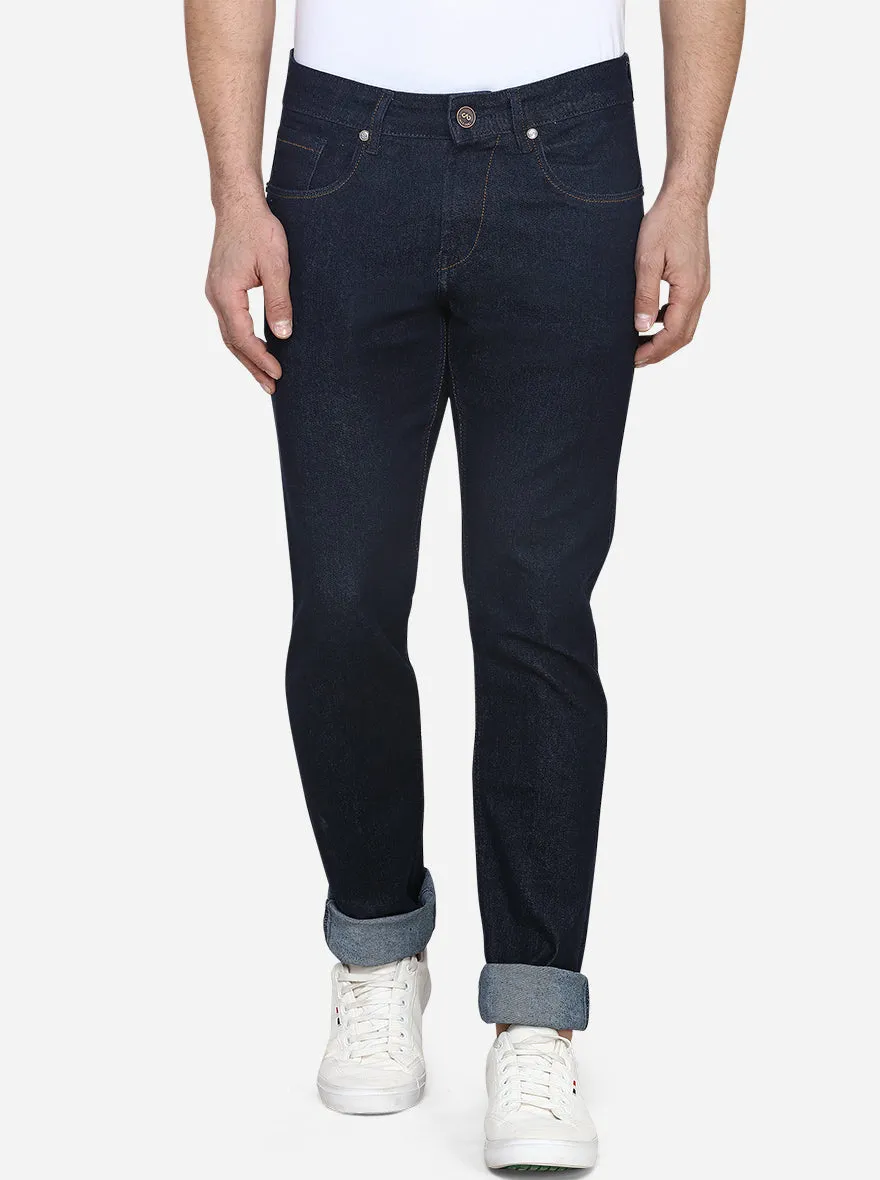 Dark Blue Solid Straight Fit Jeans | JadeBlue