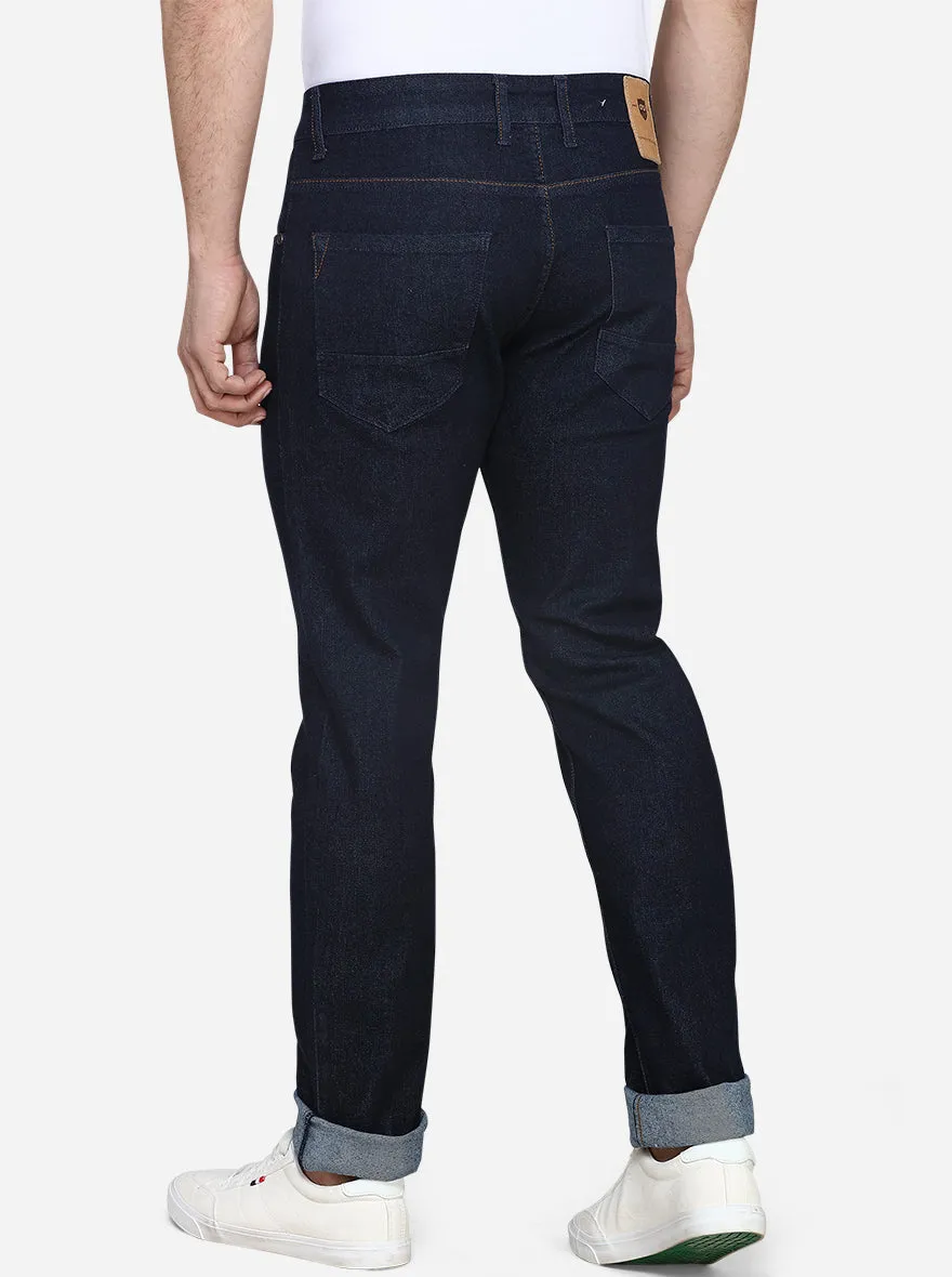 Dark Blue Solid Straight Fit Jeans | JadeBlue