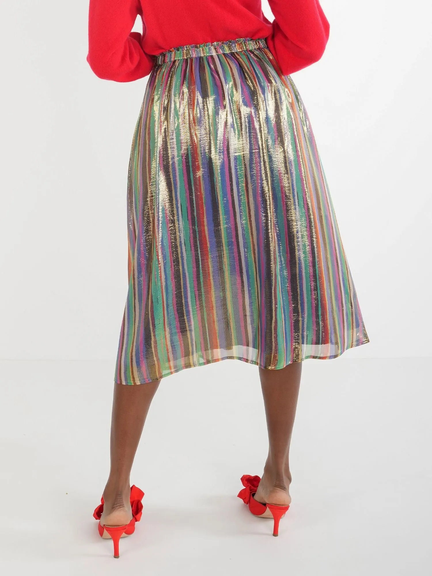 Emily McCarthy Pleated Midi Skirt in Tinsel Metallic Silk