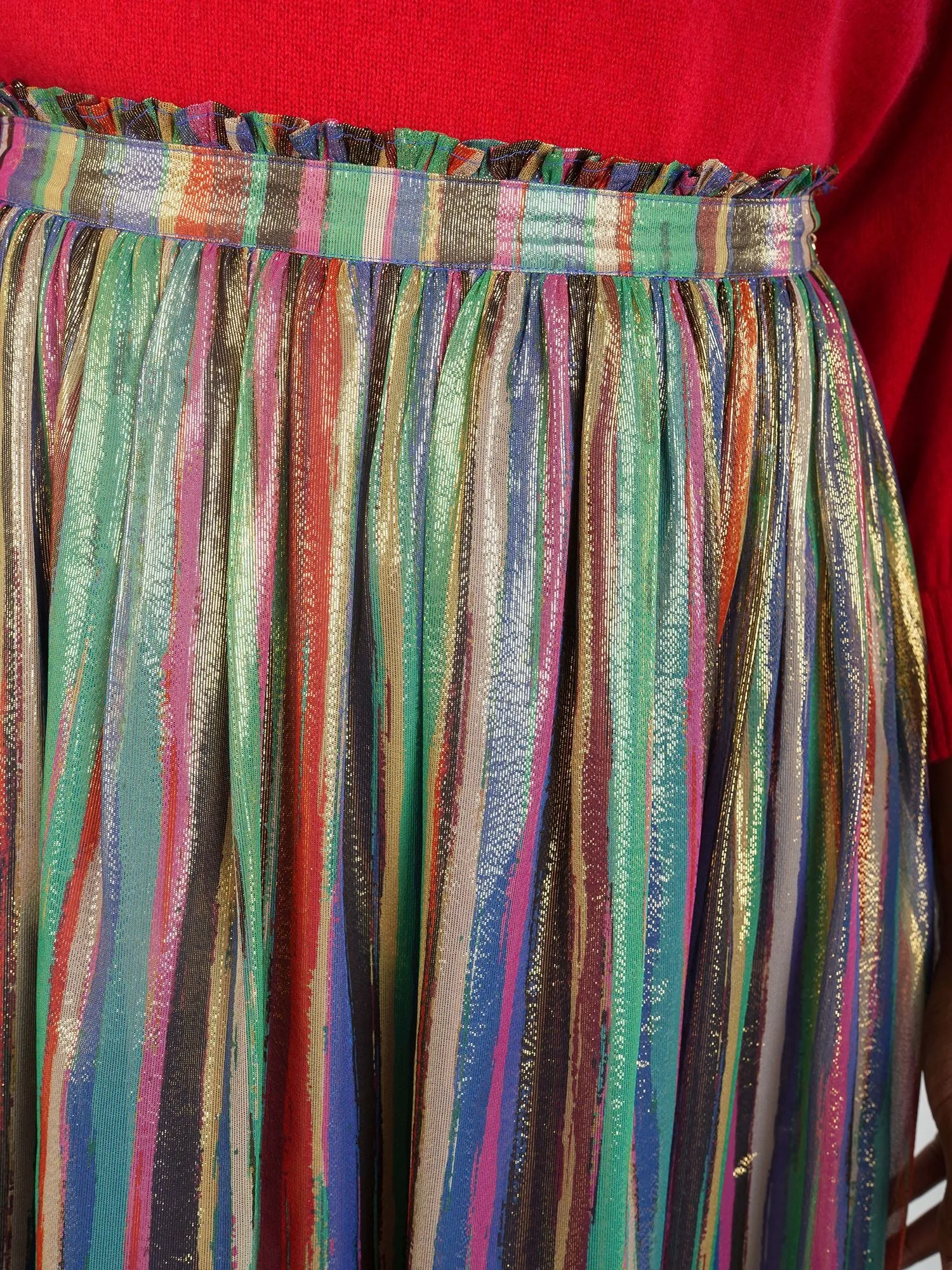 Emily McCarthy Pleated Midi Skirt in Tinsel Metallic Silk