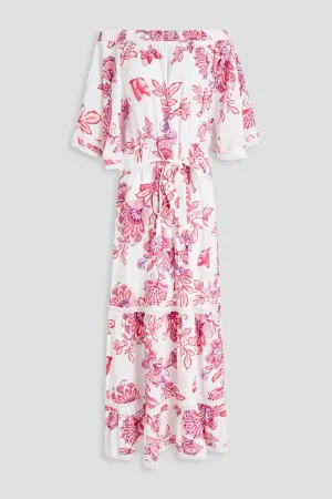 Flora Off Shoulder Floral Voile Belt Maxi Dress MELISSA ODABASH ,  white