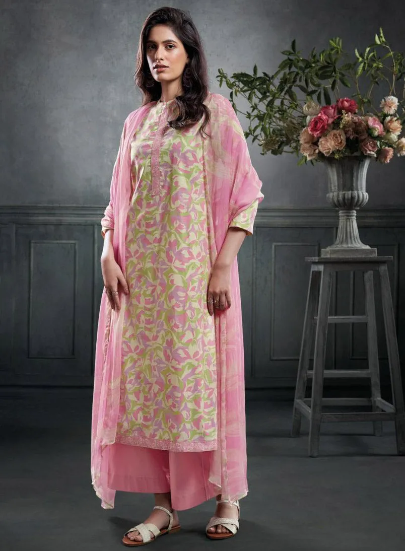 Ganga Pure Cotton Pink Unstitched Printed Suit Material for Women