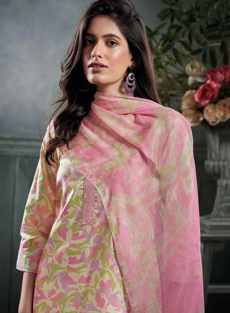 Ganga Pure Cotton Pink Unstitched Printed Suit Material for Women