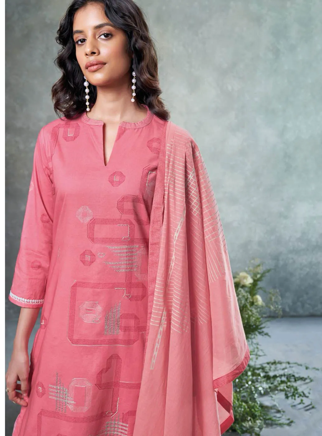 Ganga Pure Cotton Pink Unstitched Suit Dress Material for Women