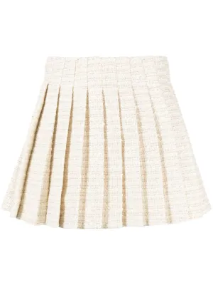 Gold Boucle Pleated Mini Skirt