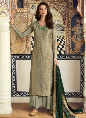 Green Dual Tone Silk Palazzos Pant Suit