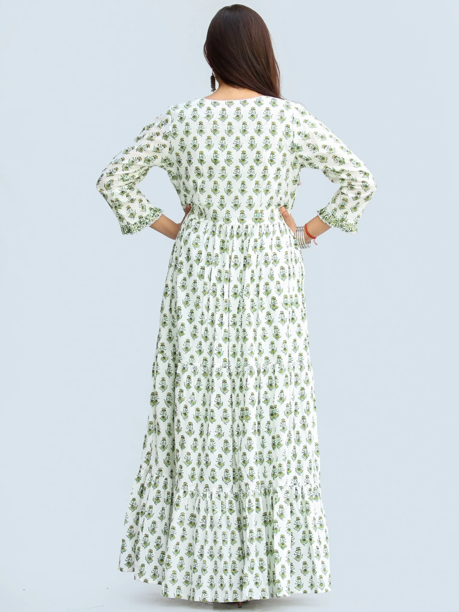 Gulzar Parinaz - Hand Block Printed Pleated Long Cape Dress With Tunic - D428F2274