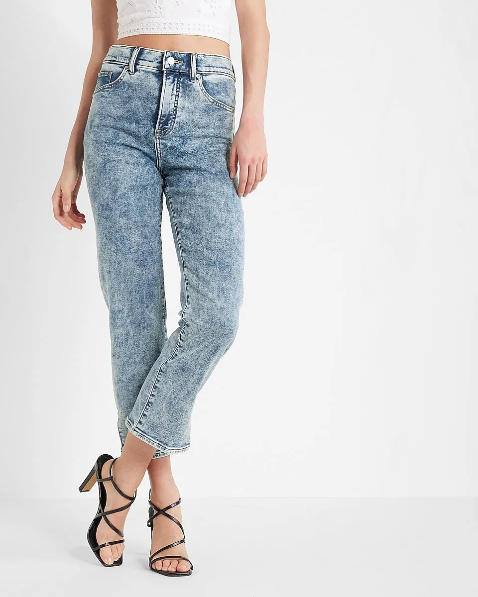 High Waisted Acid Wash Straight Ankle Jeans in Light Wash