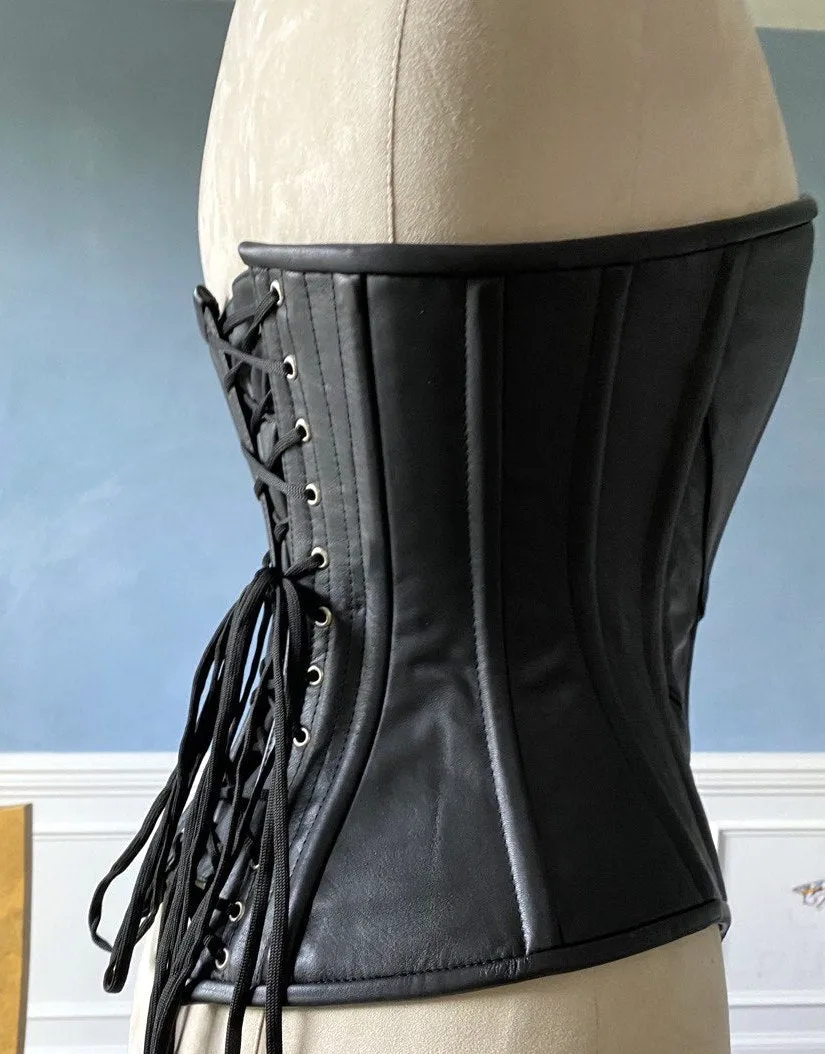 Historical pattern Edwardian overbust corset from real leather. Steelbone gothic corset