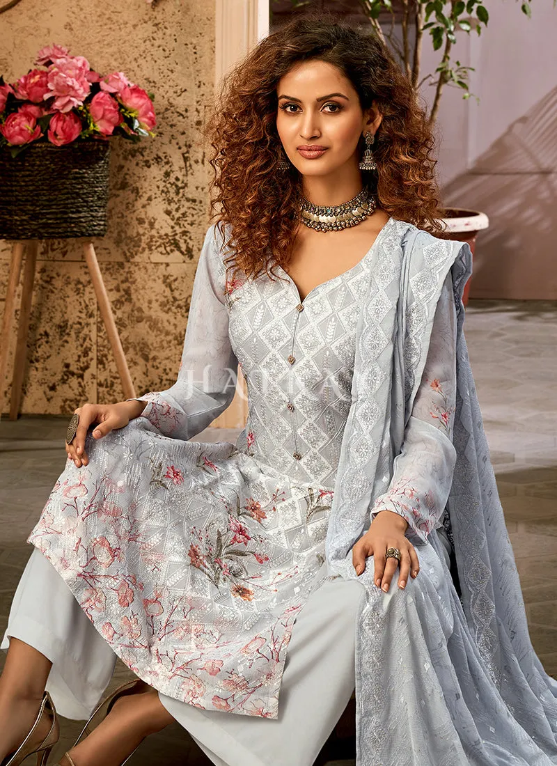 Ice Blue Embroidered Traditional Salwar Kameez Suit