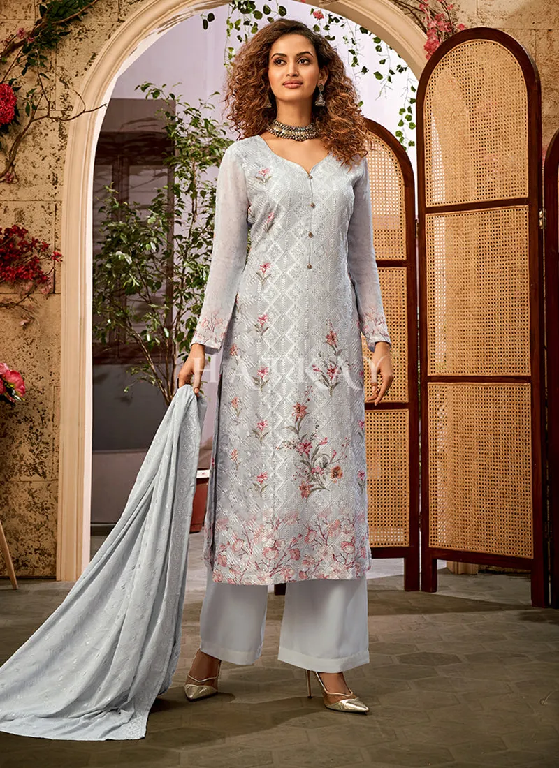 Ice Blue Embroidered Traditional Salwar Kameez Suit