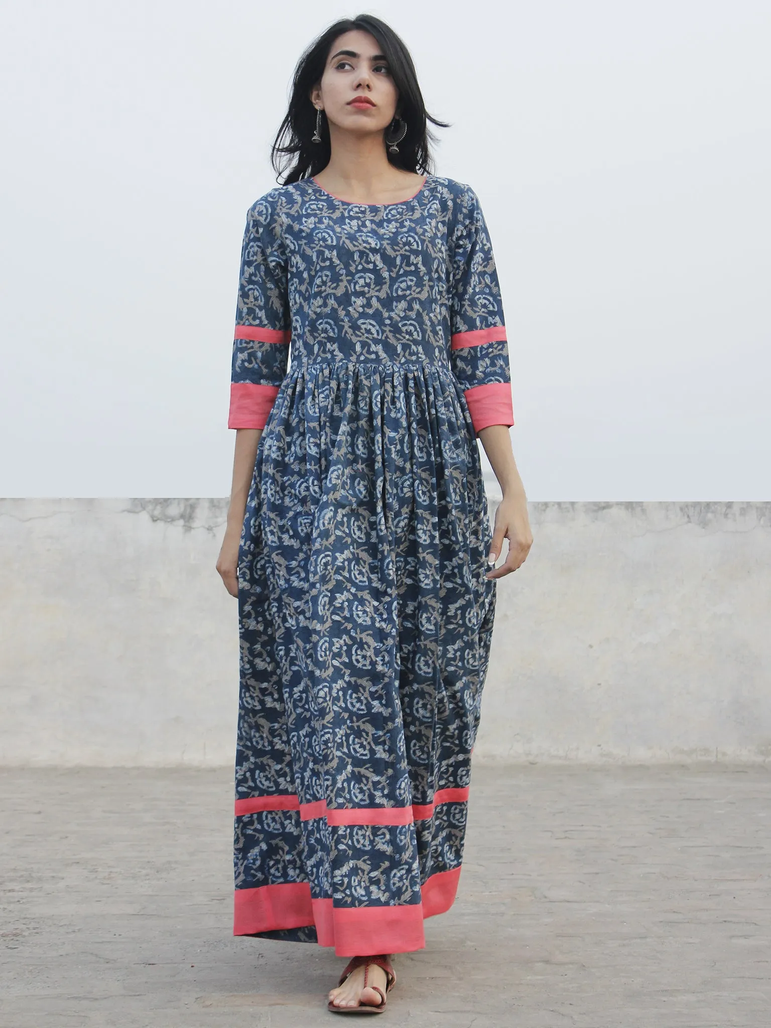 Indigo Ivory Kashish Long Hand Block Cotton Dress With Back Details  - D137F980