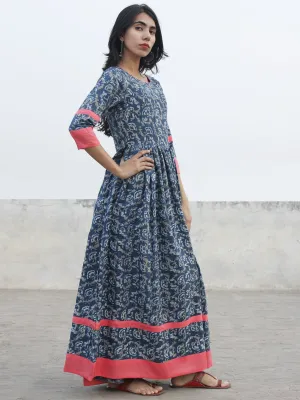 Indigo Ivory Kashish Long Hand Block Cotton Dress With Back Details  - D137F980