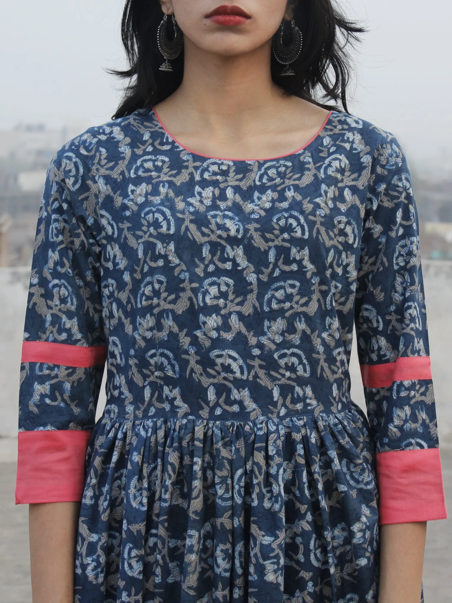 Indigo Ivory Kashish Long Hand Block Cotton Dress With Back Details  - D137F980