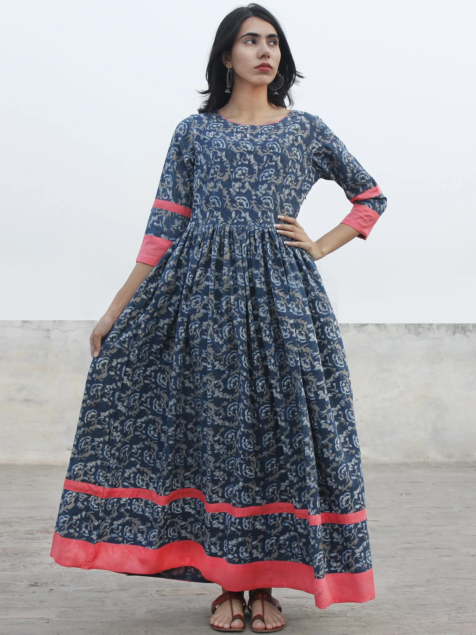 Indigo Ivory Kashish Long Hand Block Cotton Dress With Back Details  - D137F980