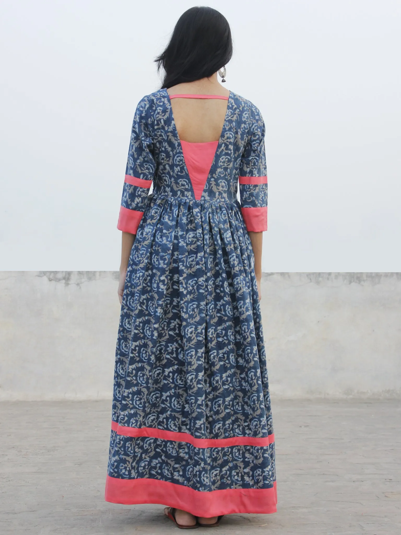 Indigo Ivory Kashish Long Hand Block Cotton Dress With Back Details  - D137F980