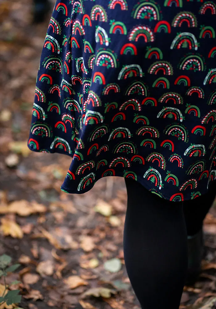 Jolly Candy Cane Rainbows Print Cotton Dress