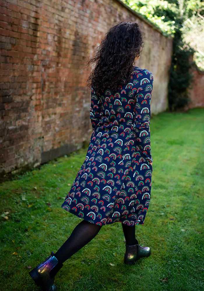 Jolly Candy Cane Rainbows Print Cotton Dress