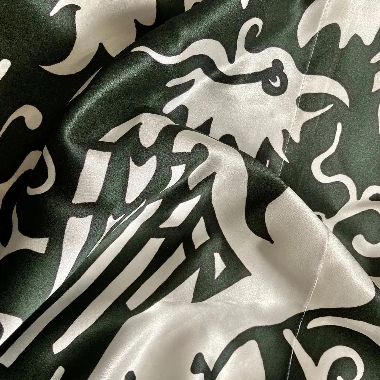 Kimono Silk Robe - Phoenix Green and White