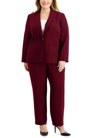 Le Suit Notched Collar One Button Jacket with Button Hook Zipper Closure Pockets Crepe Pants Suit (Plus Size)