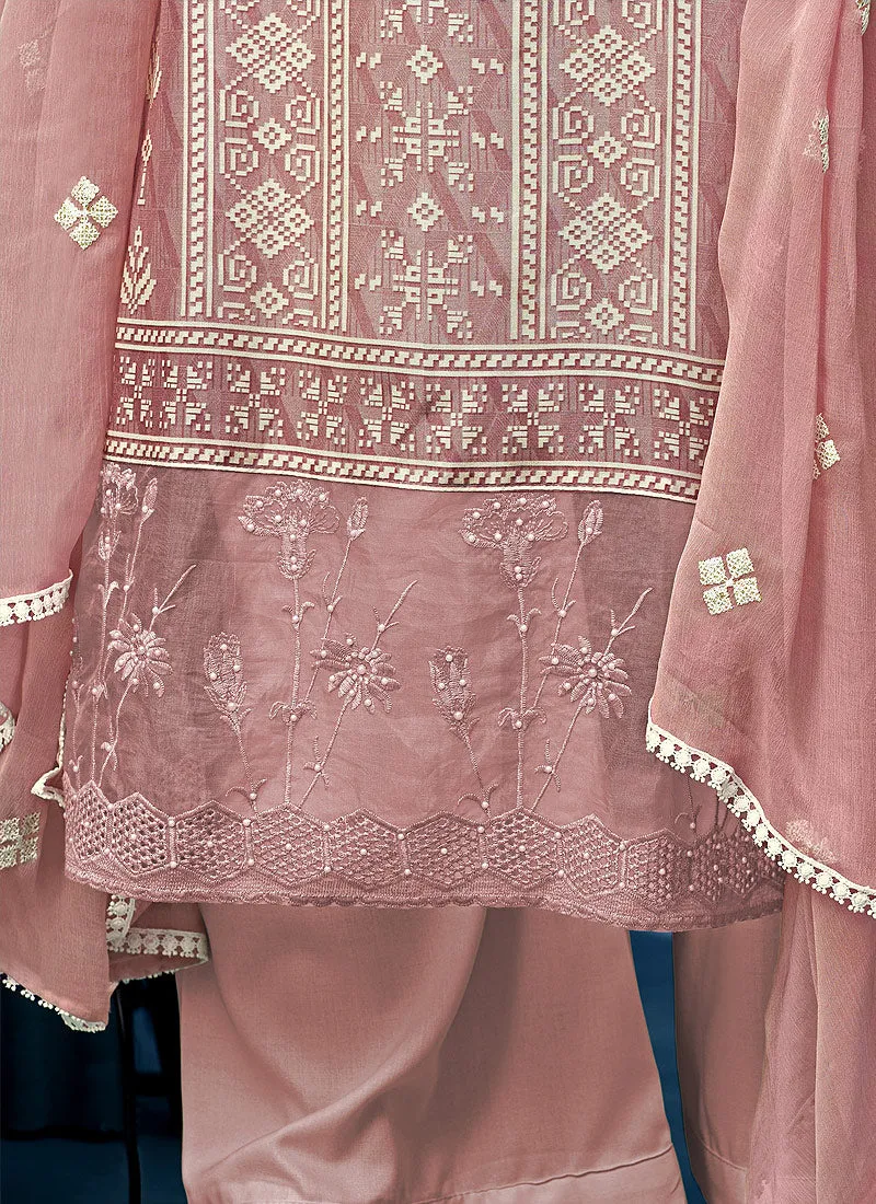 Light Pink Pearl Embroidered Palazzo Suit