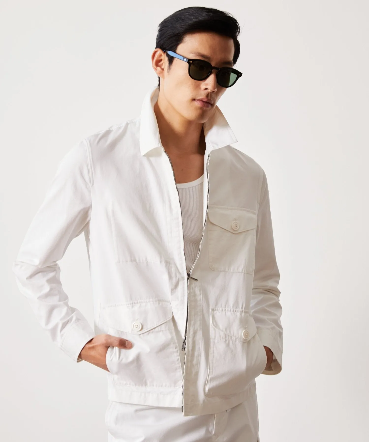 Lightweight Cotton Military Jacket in White