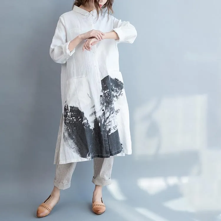 Linen Cotton Loose Long Sleeve Shirt Dress