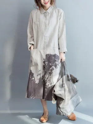 Linen Cotton Loose Long Sleeve Shirt Dress