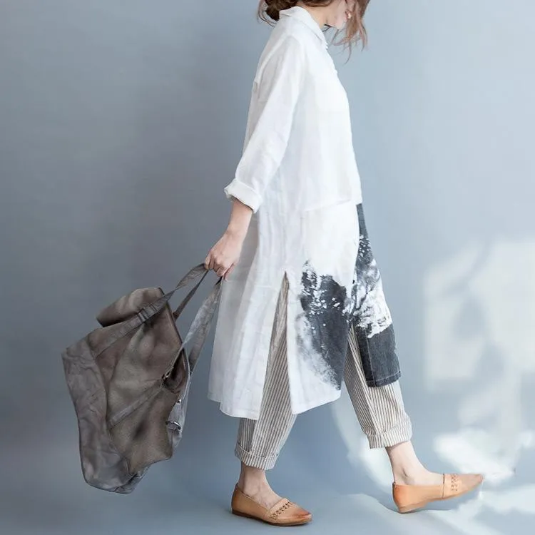 Linen Cotton Loose Long Sleeve Shirt Dress