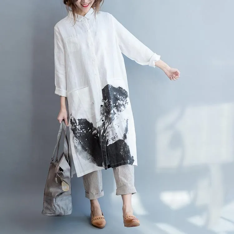 Linen Cotton Loose Long Sleeve Shirt Dress