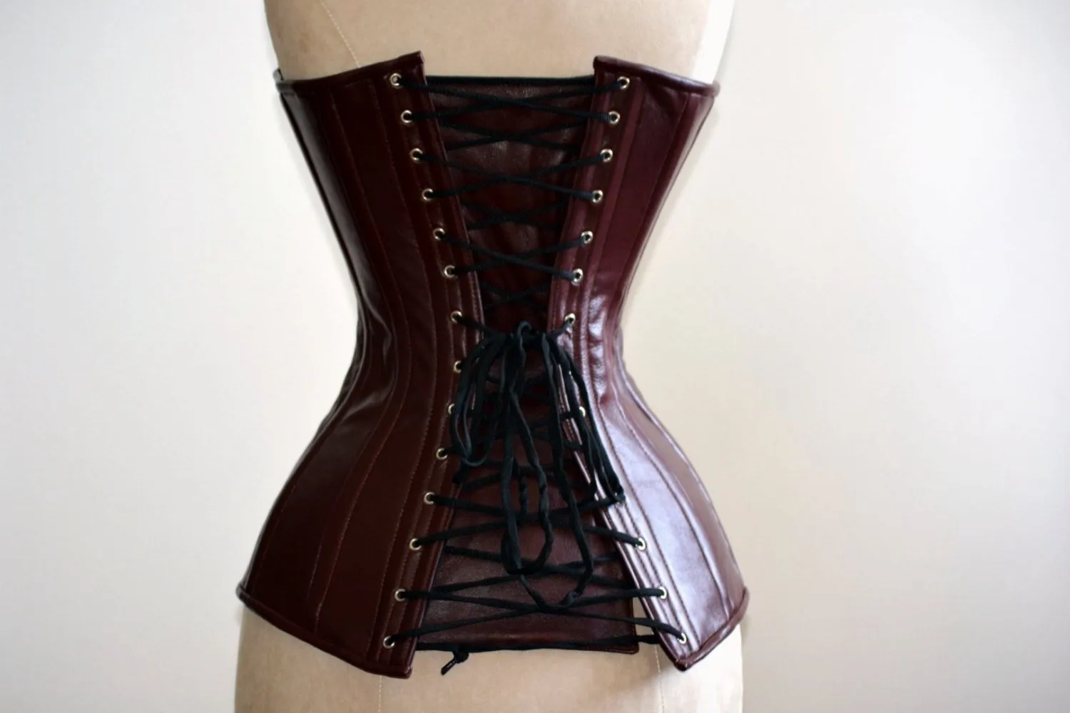 Long steel-boned corset, black, brown, white, red real leather. Gothic, steampunk, bdsm, authentic waist training corset for tall