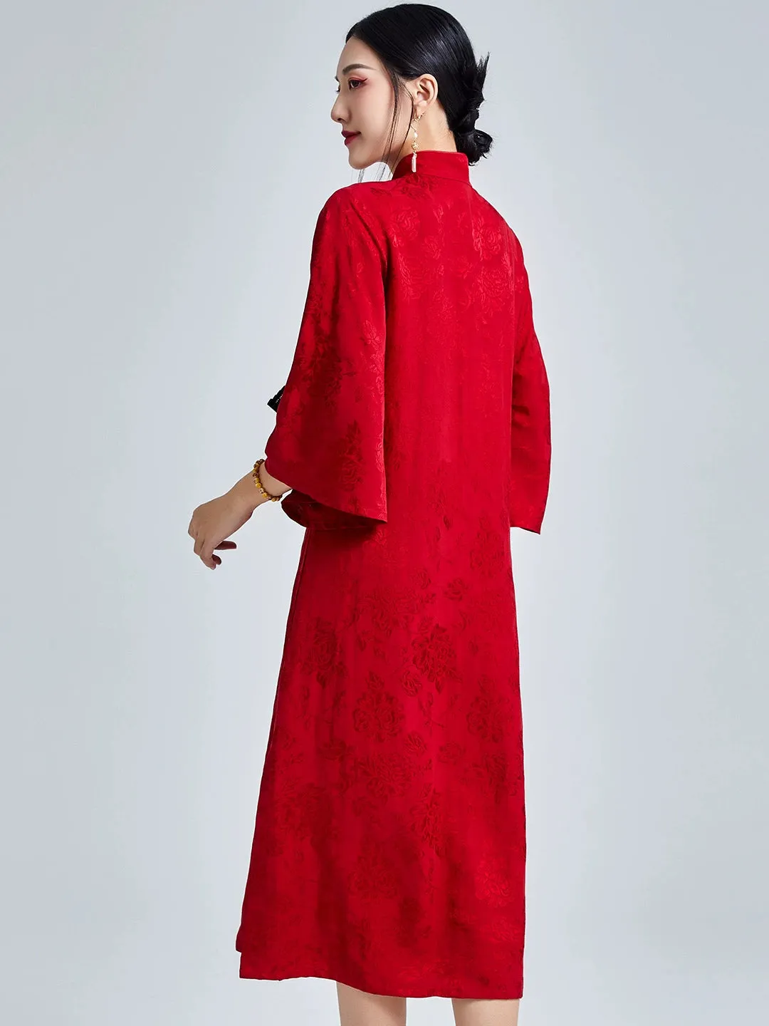 Loose Cheongsam Linen New Chinese Style Dress, Scarlet