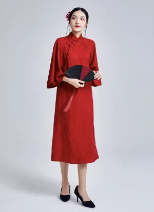 Loose Cheongsam Linen New Chinese Style Dress, Scarlet