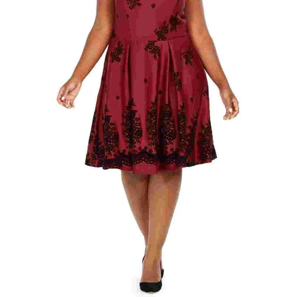 Love Squared Women's Trendy Plus Size Flocked-Velvet Fit & Flare Dress Purple Size 1X