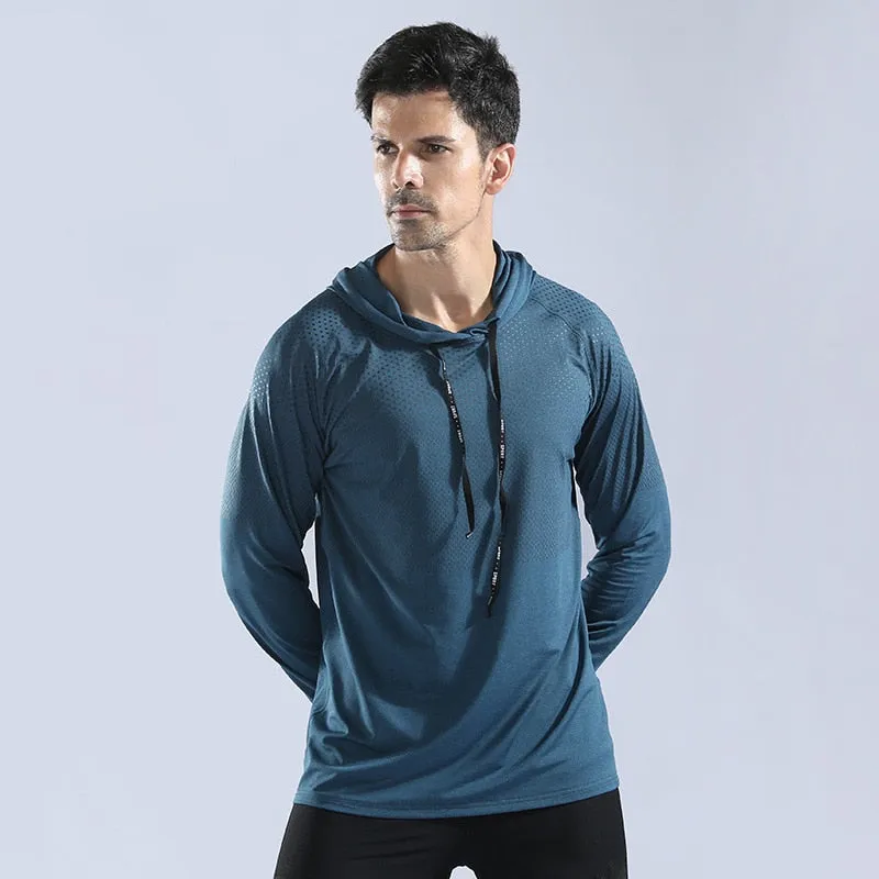 Men Running Hoodie Outdoor Sport Hooded Sweatshirt Gym Bodybuilding Fitness Joggers Training Athletic Clothing Outwear Shirt Top