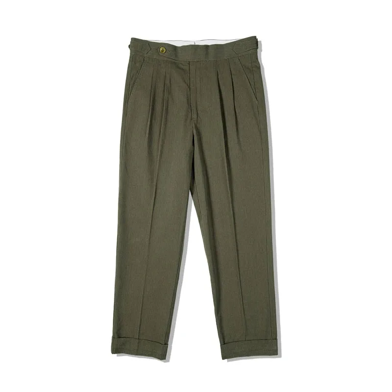 Men's Modern Fit Dress Pants Pleat-Front Cuffed Trousers - Dark Green