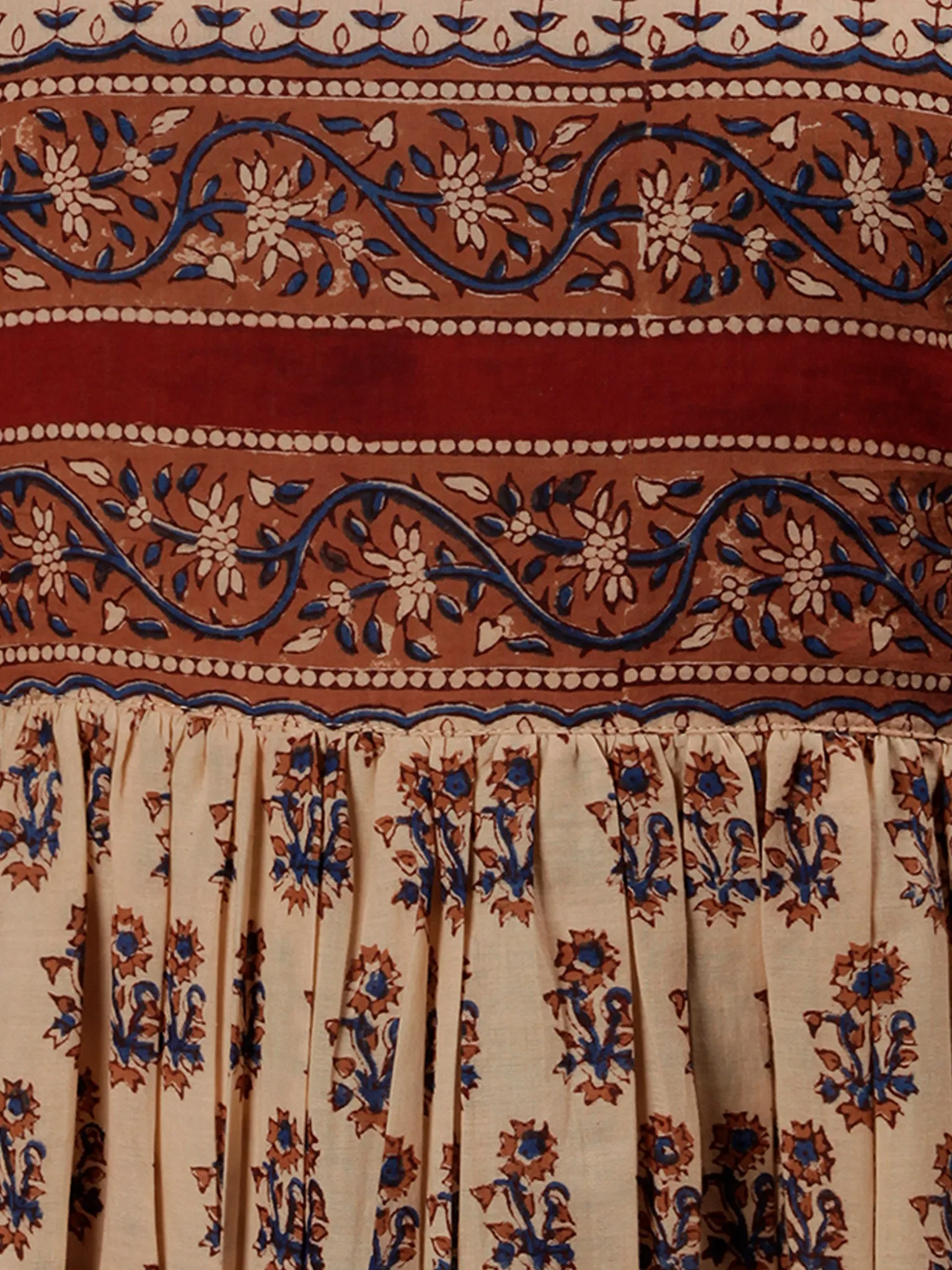 Naaz Beige Rust Blue Brown Black Hand Block Printed Long Cotton Tier Dress - DS63F001