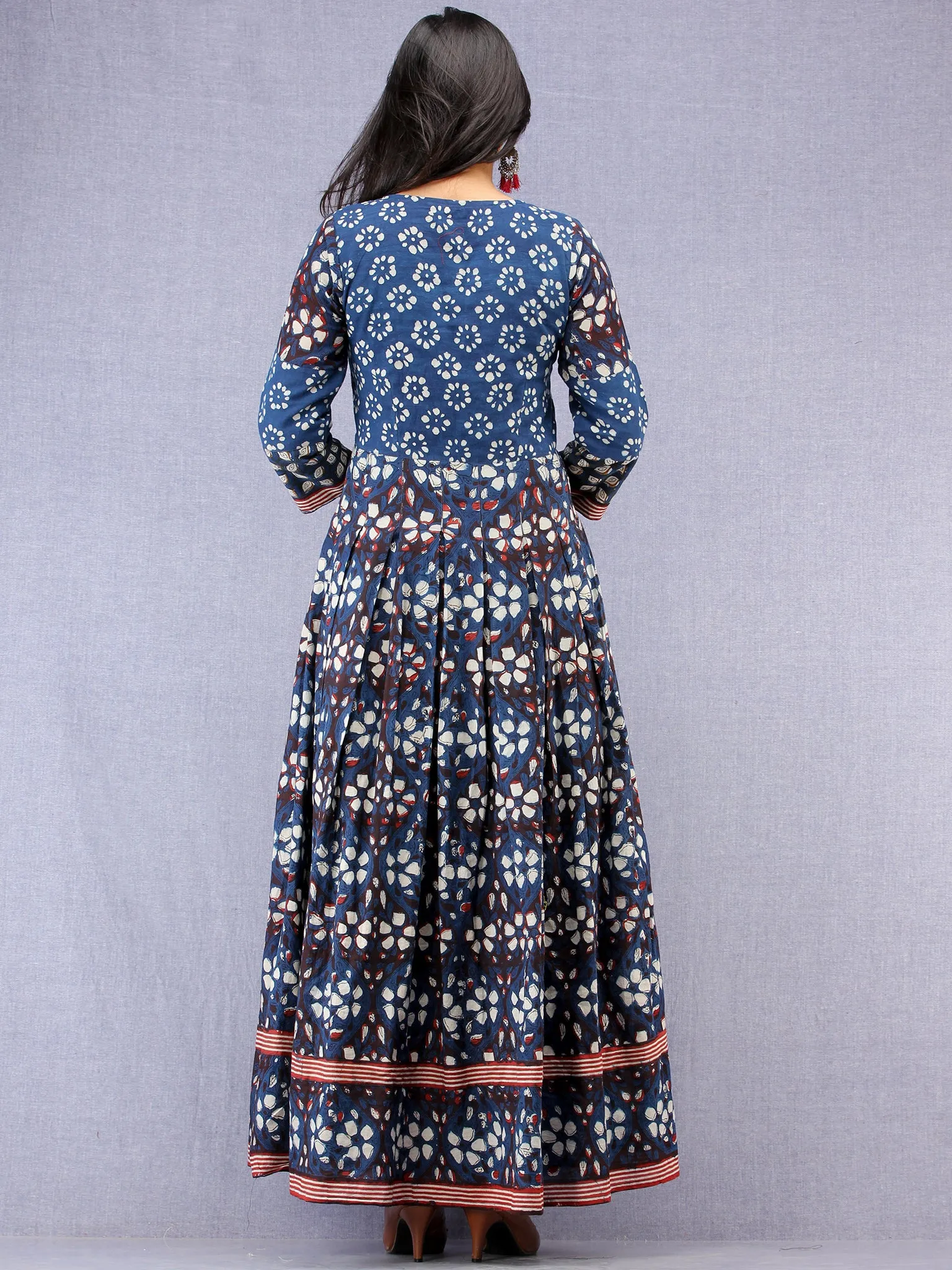 Naaz Nazmi - Hand Block Printed Long Cotton Box Pleated Dress - DS97F001