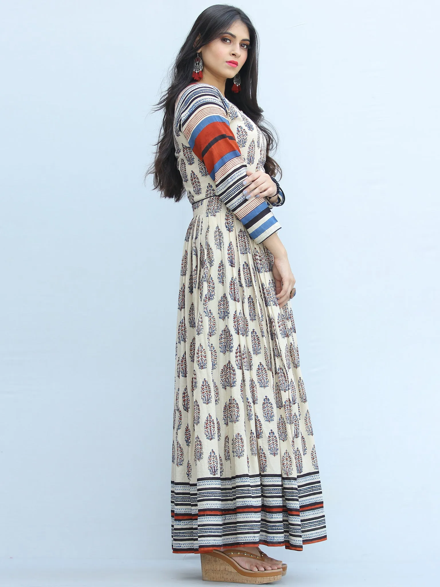 Naaz Sharia - Hand Block Printed Raglan Sleeves Cotton Dress  -  DS115F001