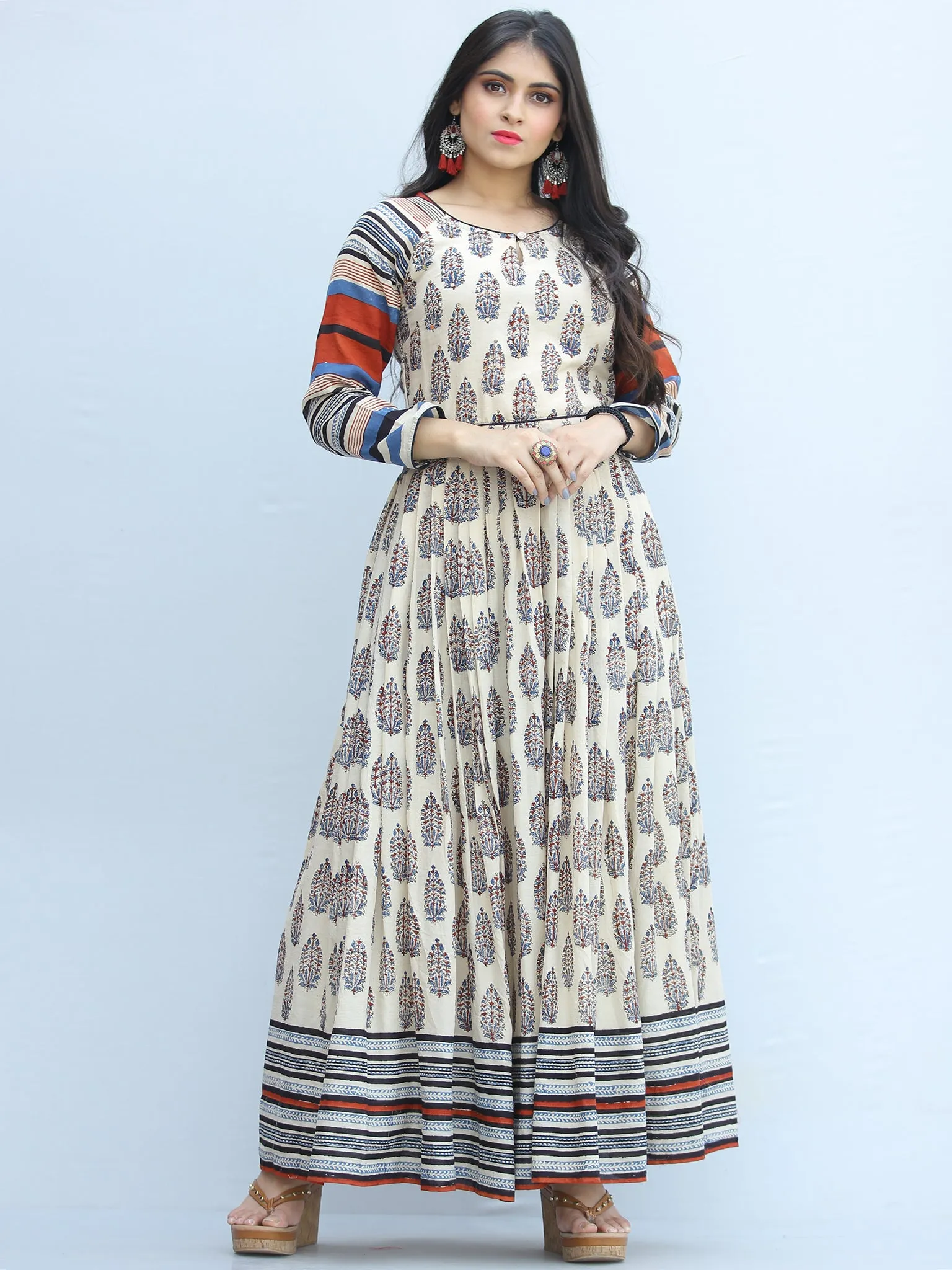 Naaz Sharia - Hand Block Printed Raglan Sleeves Cotton Dress  -  DS115F001