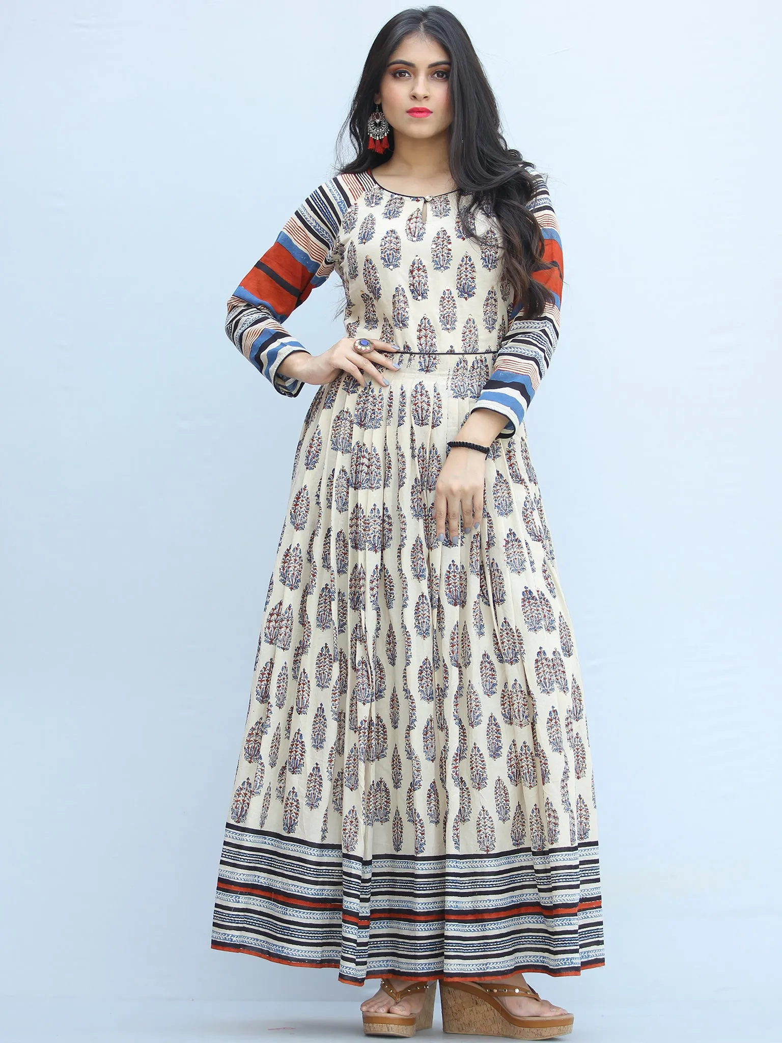 Naaz Sharia - Hand Block Printed Raglan Sleeves Cotton Dress  -  DS115F001