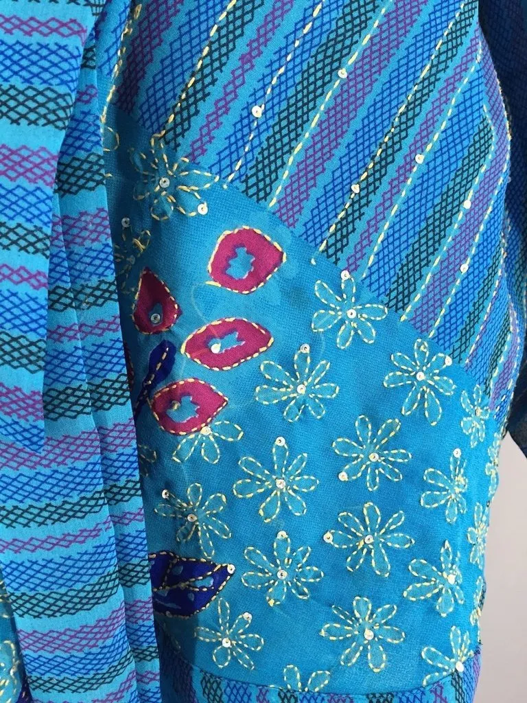 Ocean Blue Indian Silk Sari Kimono Cardigan Jacket