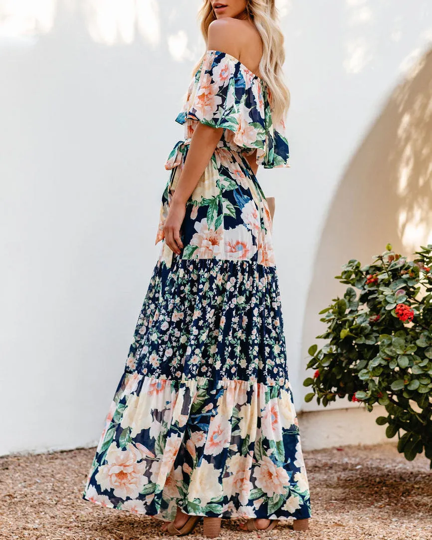 One-Shoulder Printed Long Swing Dress