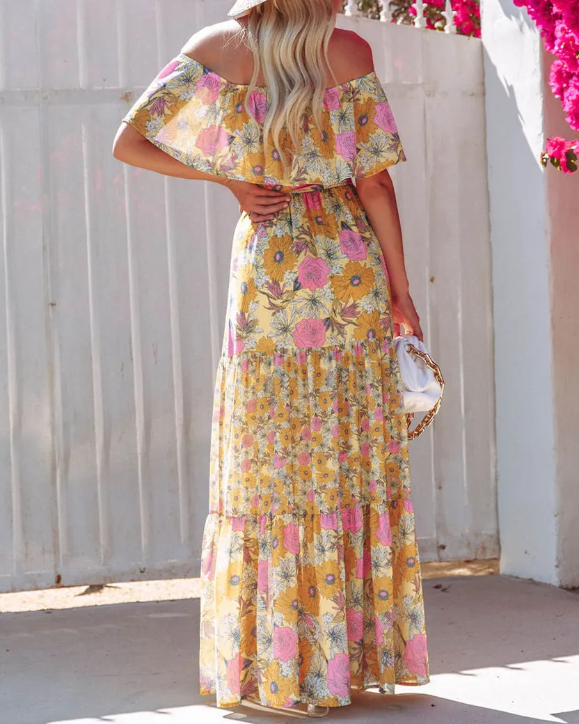 One-Shoulder Printed Long Swing Dress