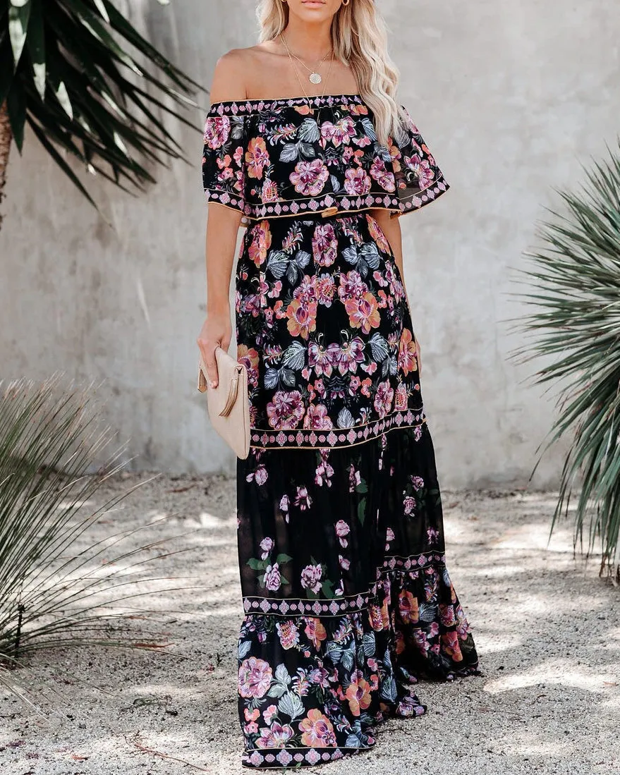 One-Shoulder Printed Long Swing Dress