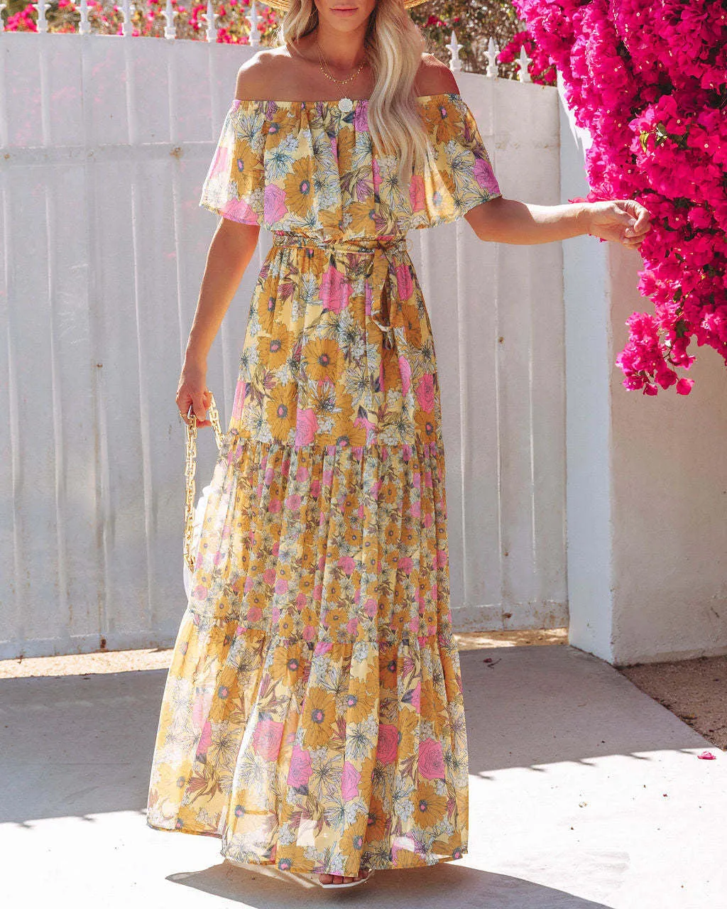 One-Shoulder Printed Long Swing Dress