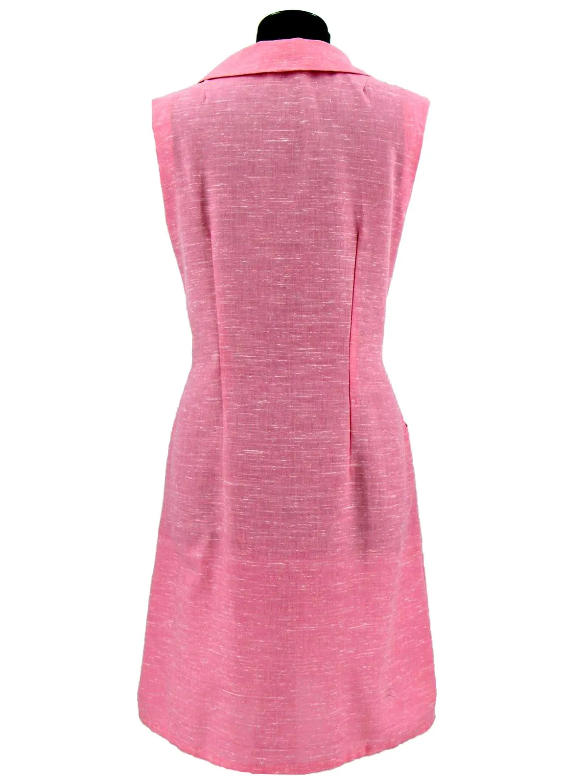 Pink 1960s Vintage Collared Linen Shift Dress