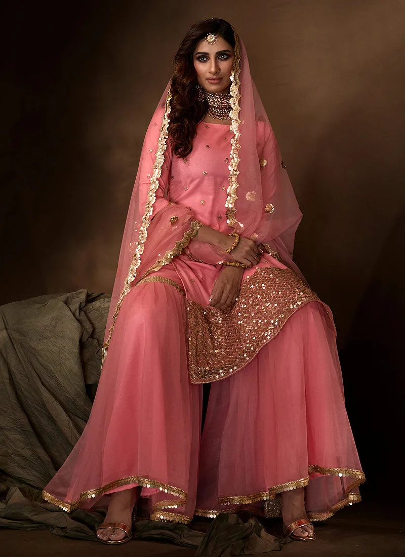 Pink Traditional Embroidered Gharara Suit