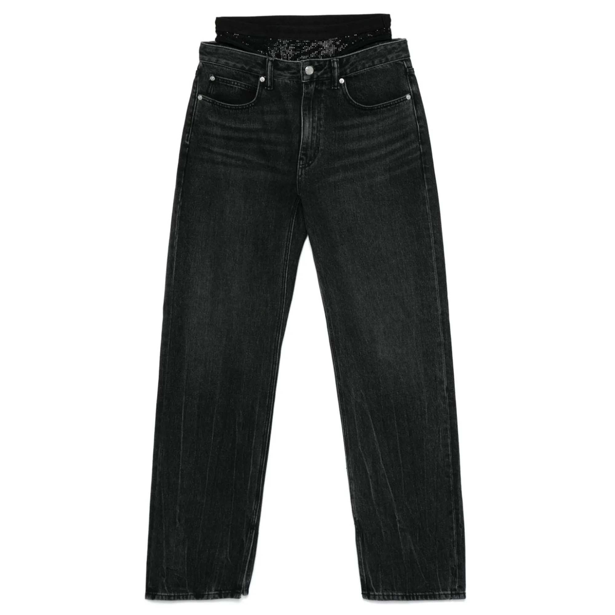 Pre-Styled Straight-Leg Slit-Hem Jeans In Cotton