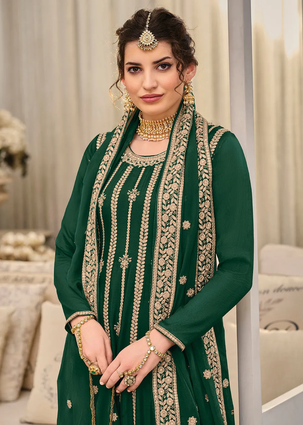 Punjabi Style Enthralling Green Wedding Palazzo Suit